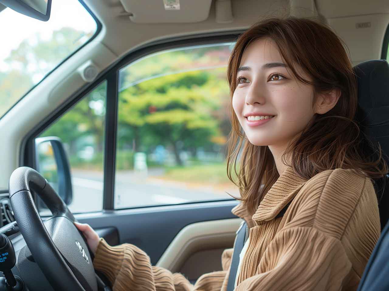 レンタカーに乗る女性